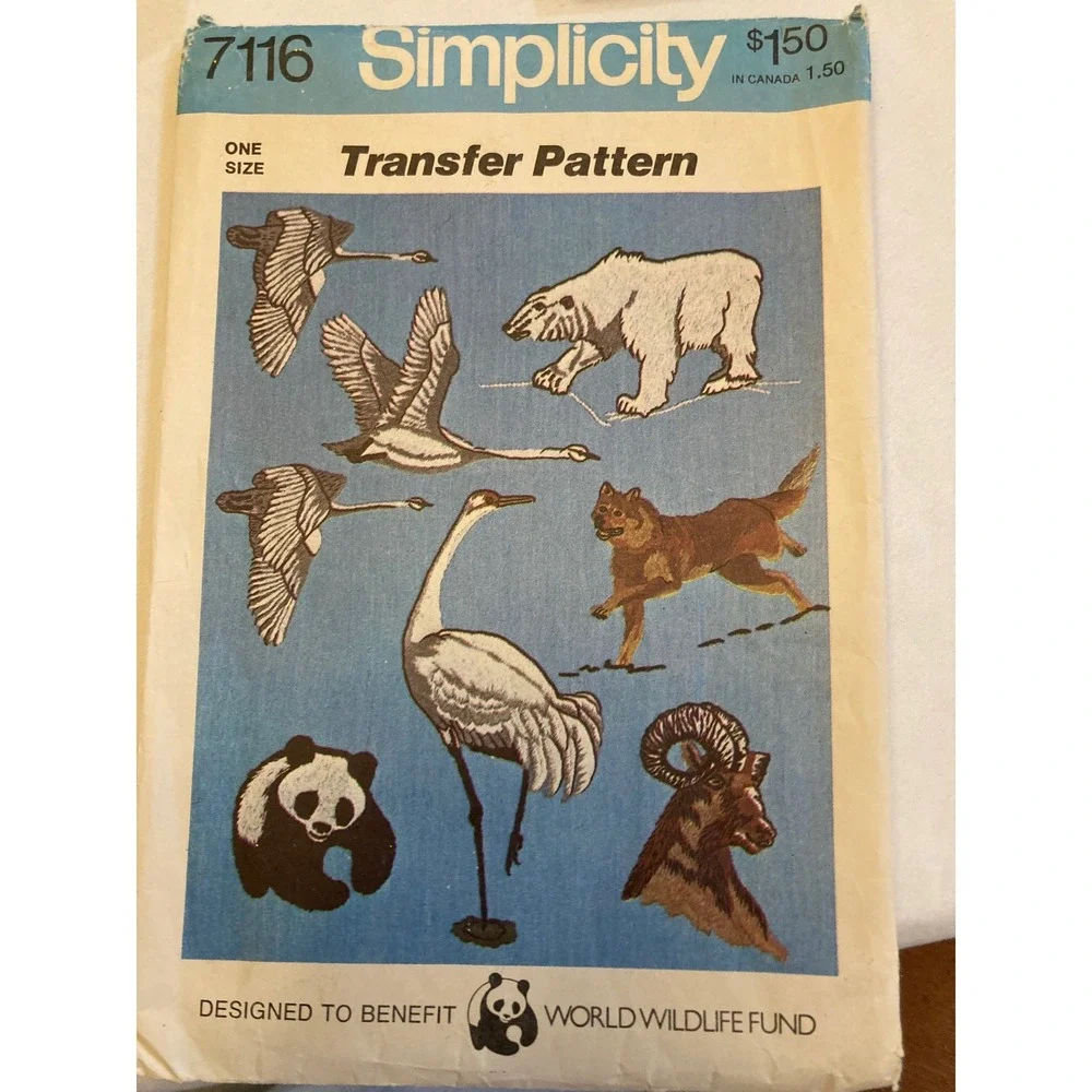 Vintage 1975 Simplicity 7116 WWF Endangered Species Embroidery Transfer Pattern